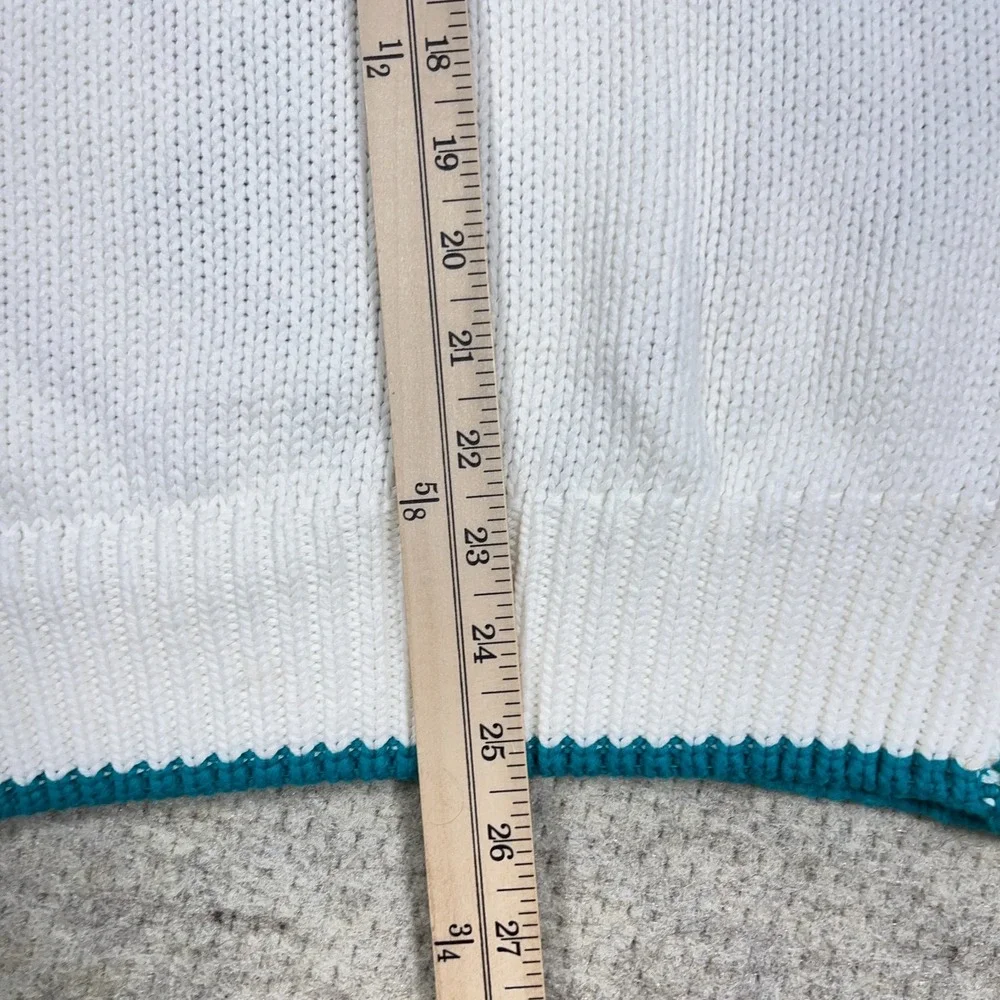 Vintage‎ Grandpa Sweater Men Medium White Teal Diamond Crewneck Heavy Knit 90s *